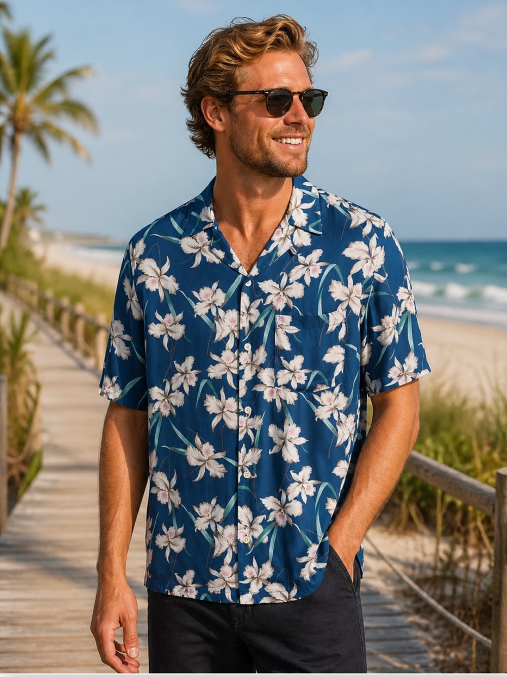 NWT All Saints Men’s Biarritz Camp Shirt‎ Hawaiian Vacation Designer Luxury